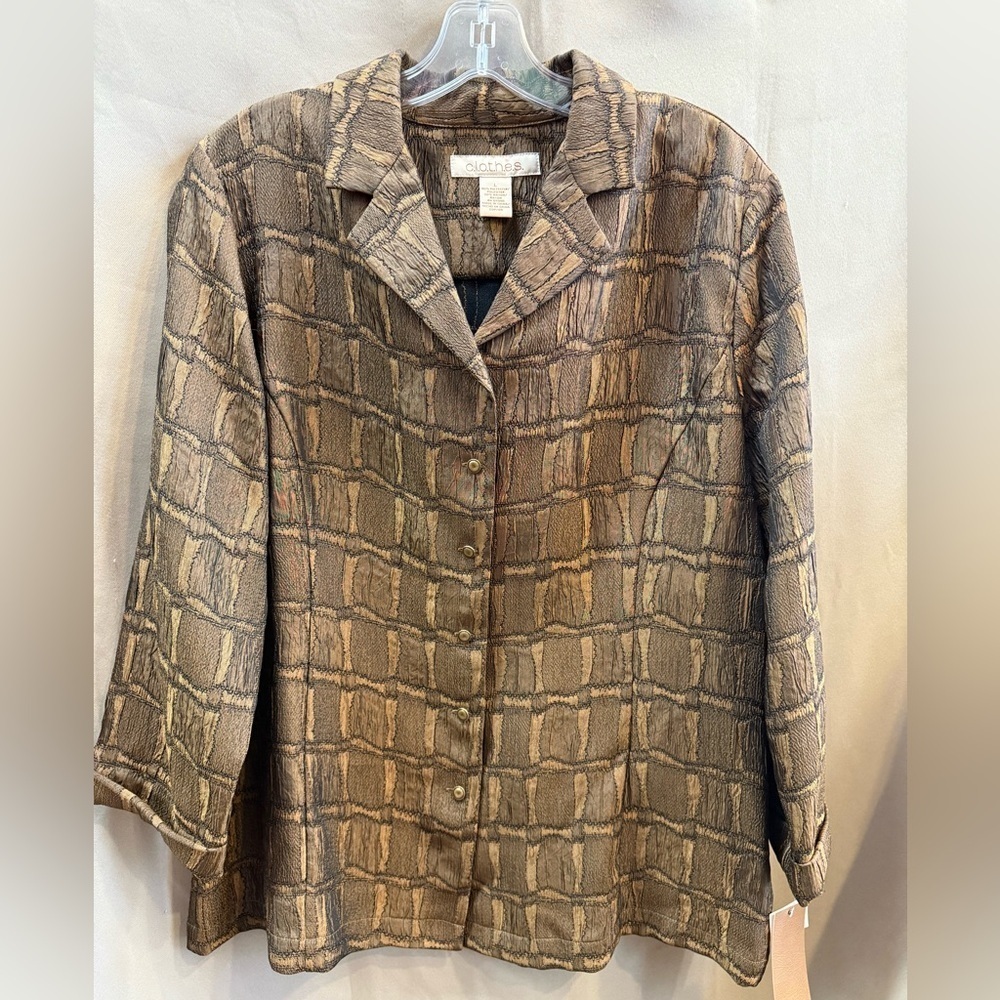 NWT C.L.O.T.H.E.S. Bronze & Copper Textured Button Front Blouse Size L